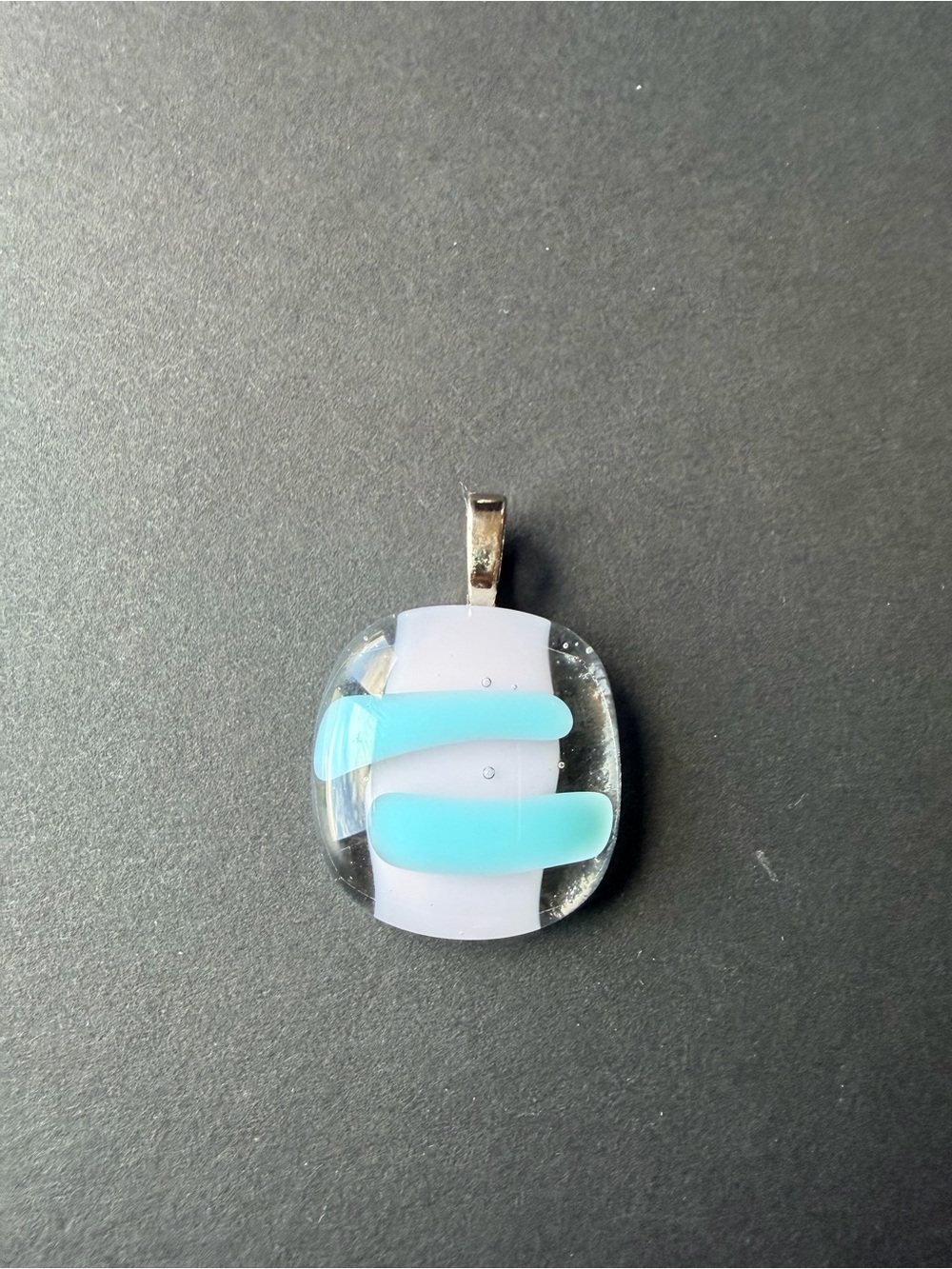 Fused Glass Pendant Necklace Charm Light Blue Light Purple - Picture 3 of 6